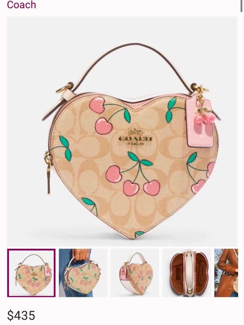 Coach Pink Cherry Heart-Shaped Signature Canvas Top-Handle Bag